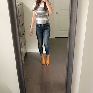 Abercrombie & Fitch Striped Midweight Cotton Blend Short Sleeve Top Blue S